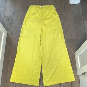 Bright green/yellow wide legged satin pants